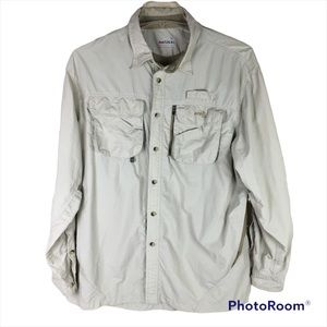 Natural Gear safari outdoor fishing tan nylon cargo pockets shirt tab sleeves